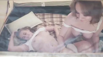MY18TEENS - two lesbo girls with huge jugs have some fun into the tent public