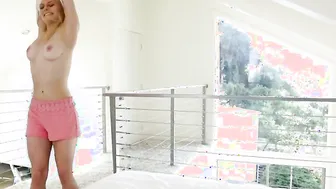 Teenie caught masturbating and licks mom