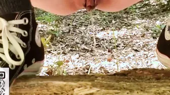 Straddling  Pee on Rough Wood Outdoors Nature Pee