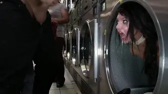 Tied hoe booty nailed inside laundromat