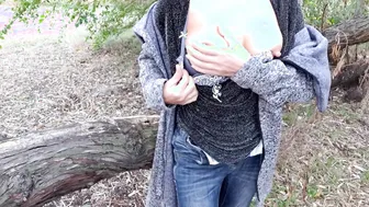 Pervert Bared her Tits and Masturbates inside Coat into a Outdoor Park - Part two