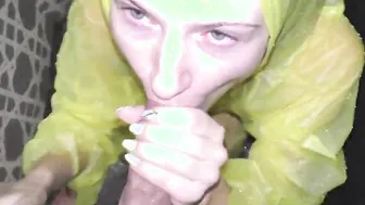 Freaky Gf Offered Fellatio with Raincoat Into Shower With Cum On Face