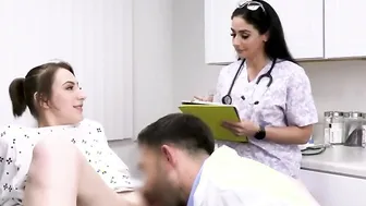 Gigantic breasts 3some on the exam table during check up