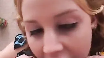 babe blonde Goddess blows fat penis bro inside room