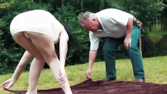 Dirty teenie dark haired teaches grandpa how to rough banged