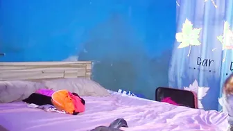 Lusty 19 yo end up fucking herself after dressing the bed