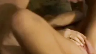 Steamy blonde with nice boobs getting DPed on couch inside