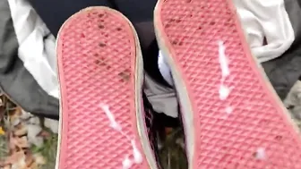 Cutie Teenie give Shoejob on the Rain with Older school