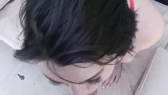 Lusty Step brother lets dark haired Bombshell 19 year old tattooed stepsister Riley Jean rides his dick outdoor into the garden pov