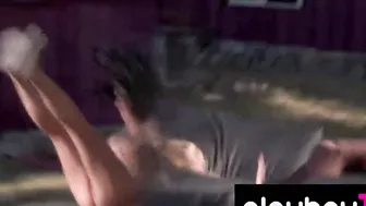 Huge boobed badass babes learning new tricks at a stunt camp public