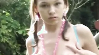 Adorable barely legal plays with pussy inside outside video