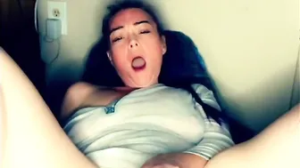 sexy nerdy MILF pleasures herself with 2 vibrators. Crazy talk and noisy groaning.