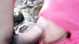 Surprised lovers inside the woods having strong anal sex outdoor