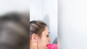 Pink sex toy deep throat with little pixie Spit roast Training for MMF 3 way