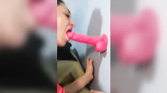 Pink sex toy deep throat with little pixie Spit roast Training for MMF 3 way