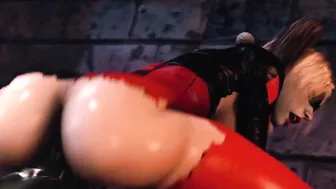 Harley Quinn banged by a huge penis while the joker watches