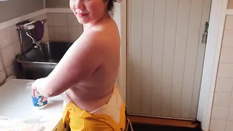 Gets clothed into greasy rainpants and pvc boots ready for sex