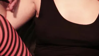 Freaky young goth bitch plowed by 2 gigantic dicks