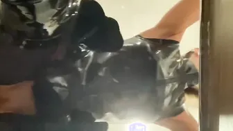 A man fucks a bimbos rough inside the WC and jizzes a lot on her butt. Cum leaks on the
