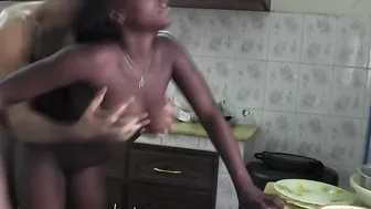Fucking my ebony african Black Goddess gf into the kitchen