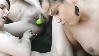 Naughty dyke sexy fucks her partner with a gigantic toy