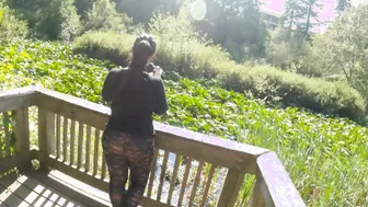 Fat Butt milf Wears watch through Leggings at Outdoor Park