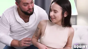 Young dark haired goddess cant help squirting during sex grind