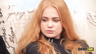 DEBT4k. Graceful red head chokes on boner because she bought