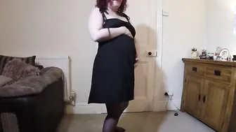 Pregnant Stripping inside African Dress and Stockings