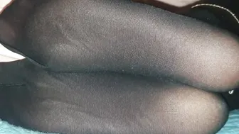 After work my fiance shows me her legs into tights and I cum on her toes