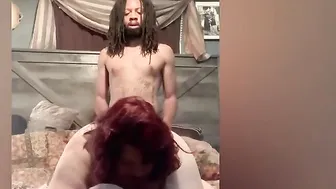 Hard rough doggy style for older gigantic tit dripping coochie red head she getting a throat baby as a reward.
