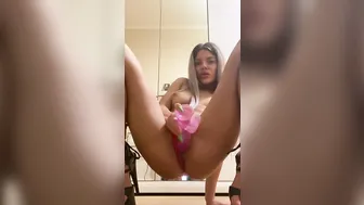 Irresistible goddess striptease and rough banged her holes with pink sex toy to giant orgasm