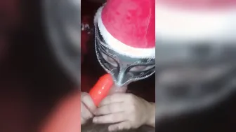 Contest scene - Santas little bitch has fun with red sex toy and dick