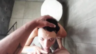 FUCKING this stupid BATHROOM whores face and giving her a cum facial