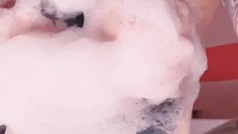Skinny cunt with mouth Plays with Foam and Big Dildo