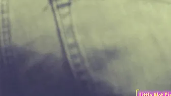 Desperate pee into shorts and lingerie on the stairs