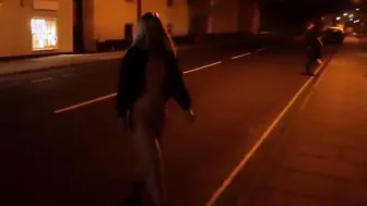 Almost Caught porn video – Young blonde wifey walking naked down a high street into
