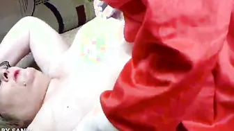Fake Santa getting his hands on Older Sallys huge boobs
