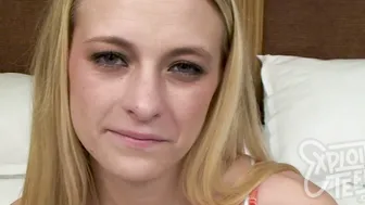Watch this nervous blonde 18 yr old star in her first fuck video
