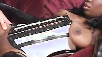 African goddess clothed inside pvc getting rammed rough from behind