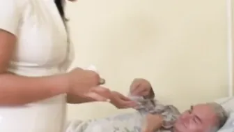 18 Year Old nurse fucks oldie as wifey masturbates