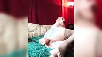 cougar with Booty Plug Masturbate Anal Sex Toy and Finger Fucked Twat to Squirt