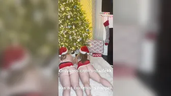 Wifey and gf surprise hubby with 3 way for Christmas - takes turns fucking