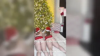Wifey and gf surprise hubby with 3 way for Christmas - takes turns fucking