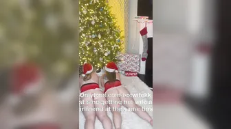 Wifey and gf surprise hubby with 3 way for Christmas - takes turns fucking