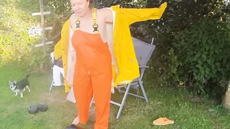 Putting on rainwear and pvc boots - craving a fucked outdoor