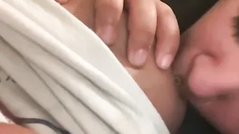 Blowing her huge jugs