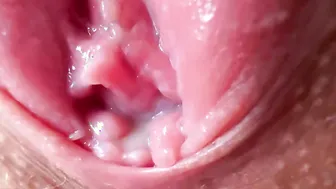Extremely close-up leaking juicy twat