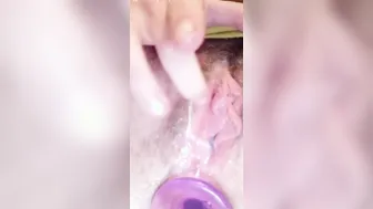 Rubbing my creamy vagina with silicone vibrator inside my asshole