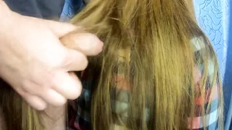 Gf cum sexwife on her hair. hubby takes pictures. Hubby shoots a sex tape.